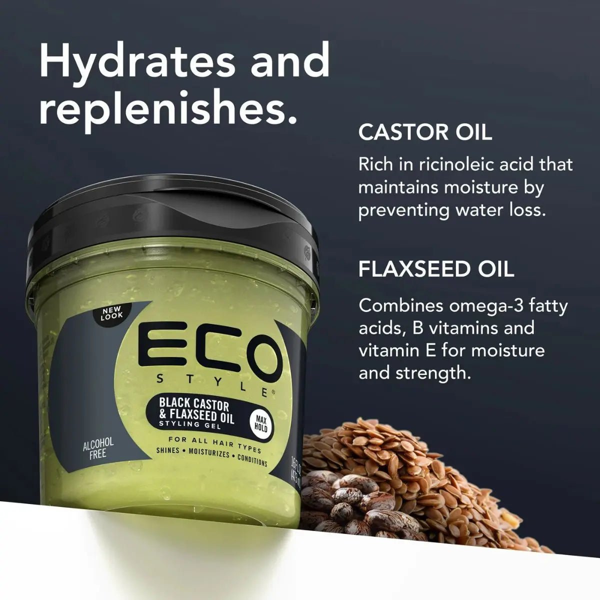 Eco Styler Black Castor & Flaxseed Oil Hair Styling Gel - 473ml - Sana Beauty NL